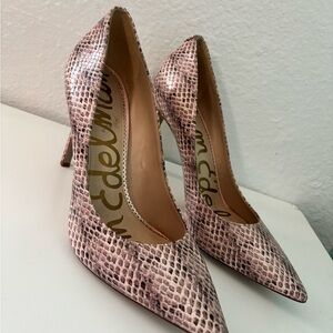 Sam Edelman Blush Snake-Print Pointed Toe Pumps